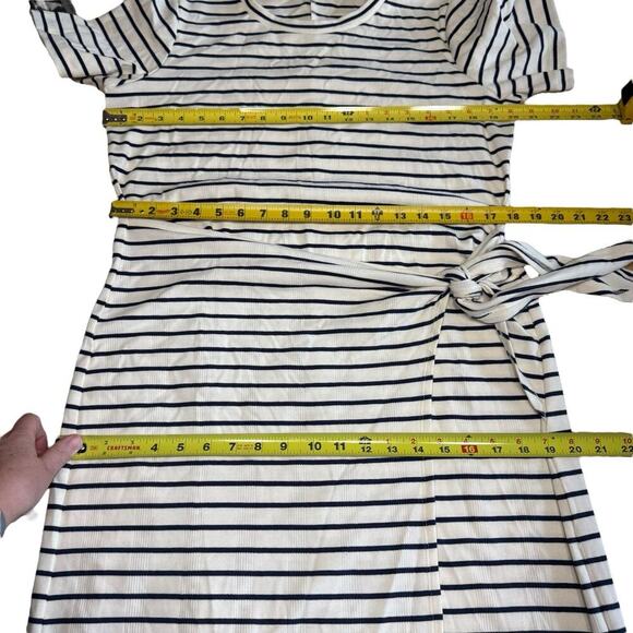 Evereve Cassie Dress Ivory Navy Stripes Faux Wrap XL Sailorchic Fishermancore - Picture 9 of 11